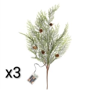 3 World Market Cypress Pinecone Pre Lit LED Battery Stem Set Christmas Winter